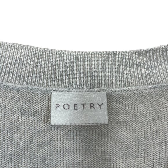 POETRY Size 2 Women Silk/Cashmere Long Duster Cardigan Short Sleeve Gray - Picture 4 of 8